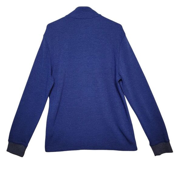 Banana Republic Sweater Mens L Pullover Henley Mock Neck Blue Contract Cuffs - Picture 2 of 11
